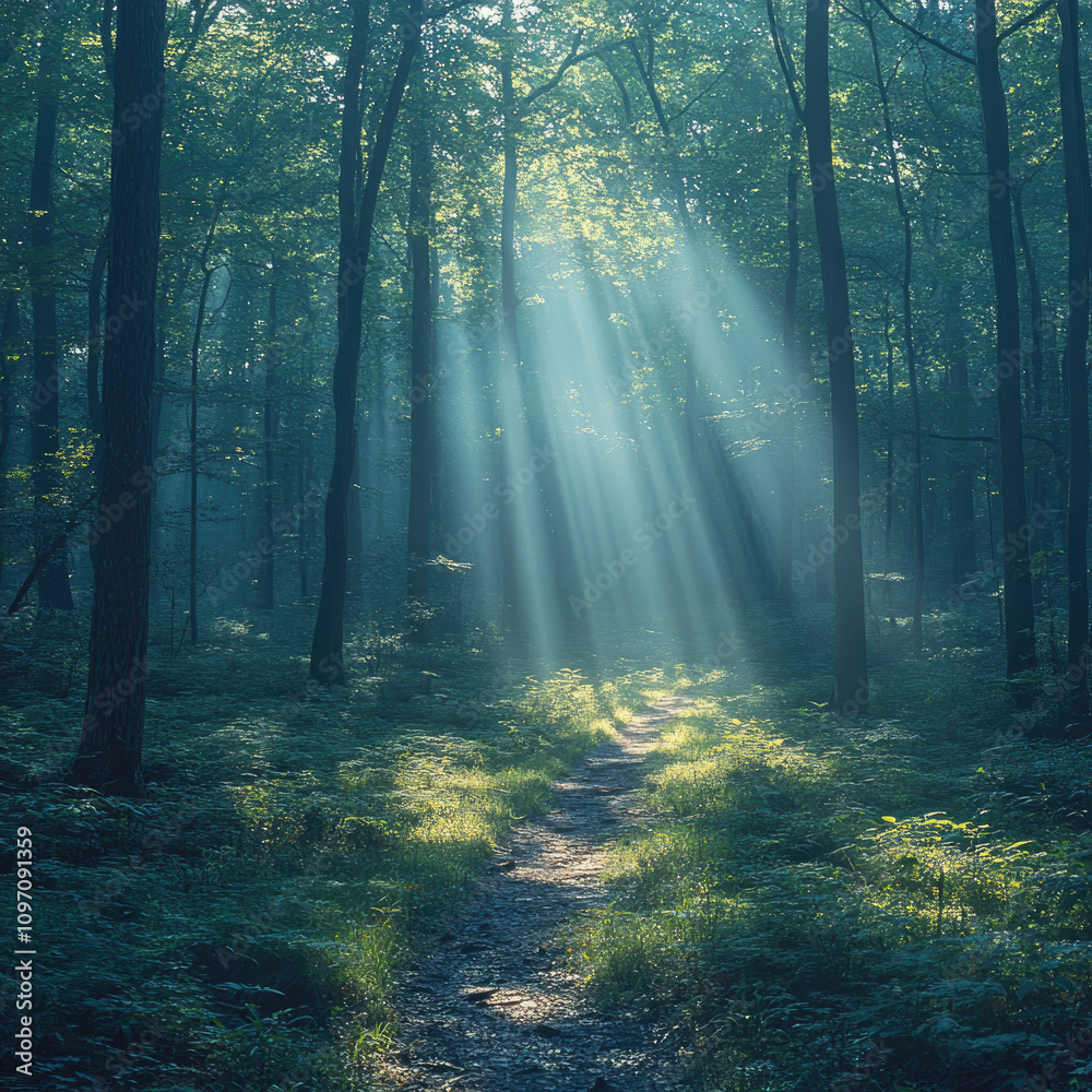 Obraz premium Sunbeams in a Mystical Forest