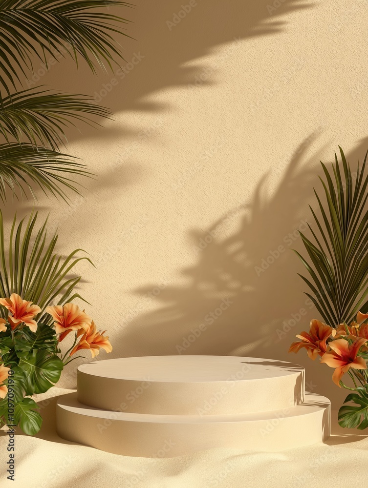 Floral display on minimalist pedestal indoor space still life modern aesthetics