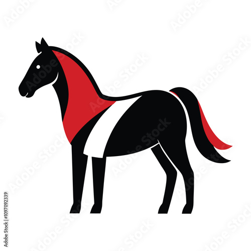 A horse in black and red , and isolated white background.