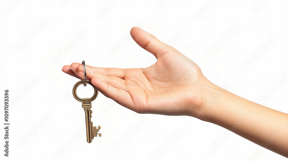 Human Hand Holding a Key Isolated on White Background Human Hand Holding a Key Isolated on White Background