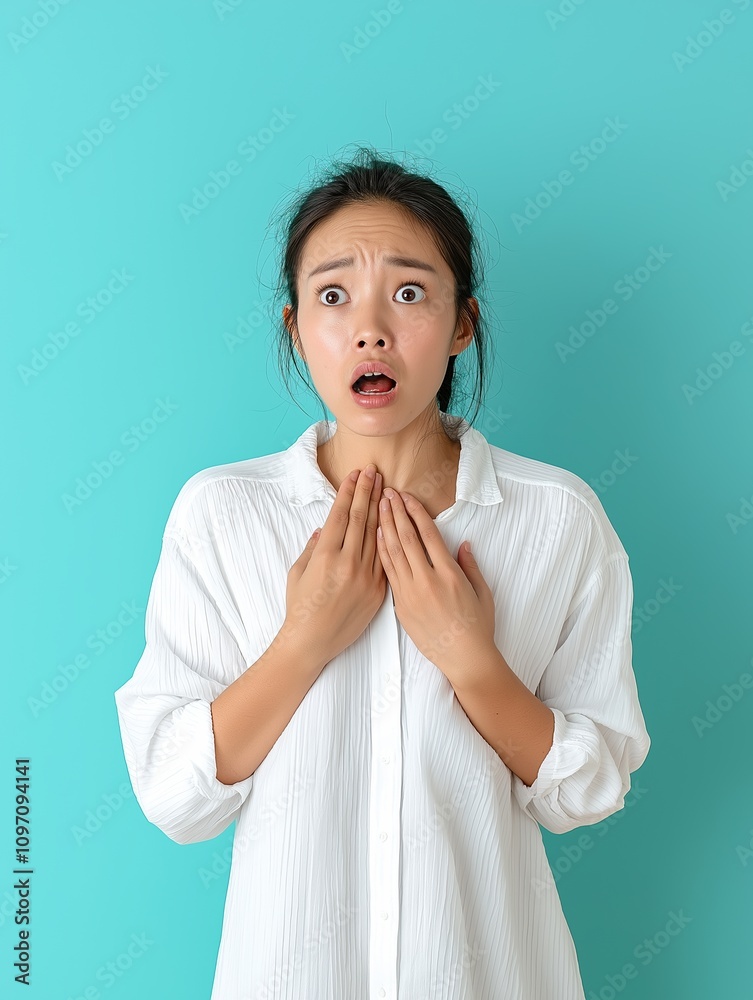 Surprised young woman expressing shock indoor setting portrait emotions