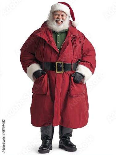 Cheerful santa claus costume holiday celebration studio setting festive mood photo