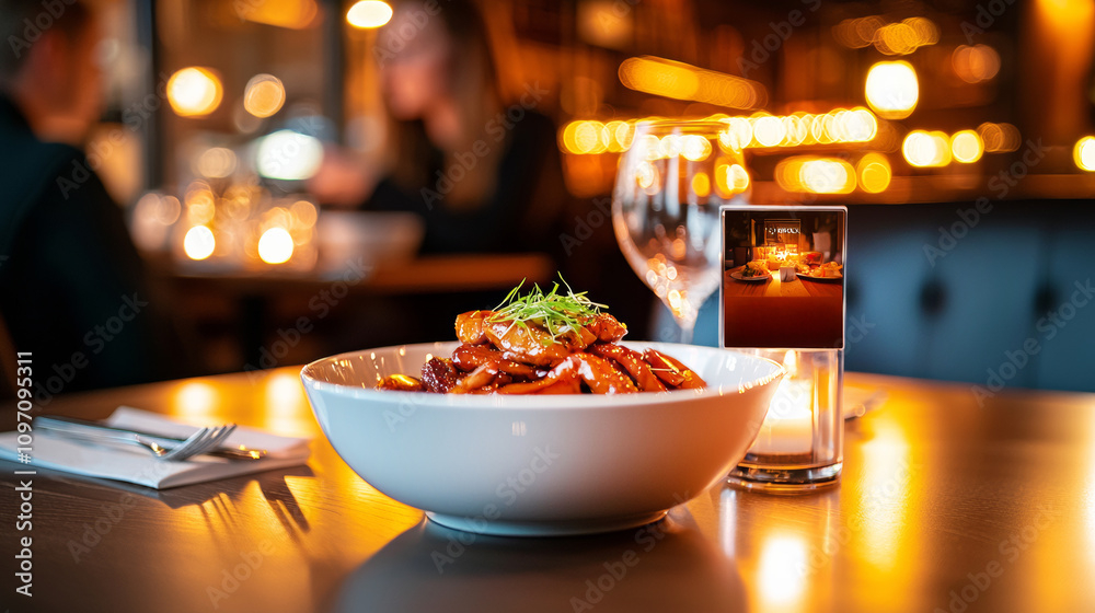 Fototapeta premium Restaurant ambiance, gourmet dish, romantic dinner 