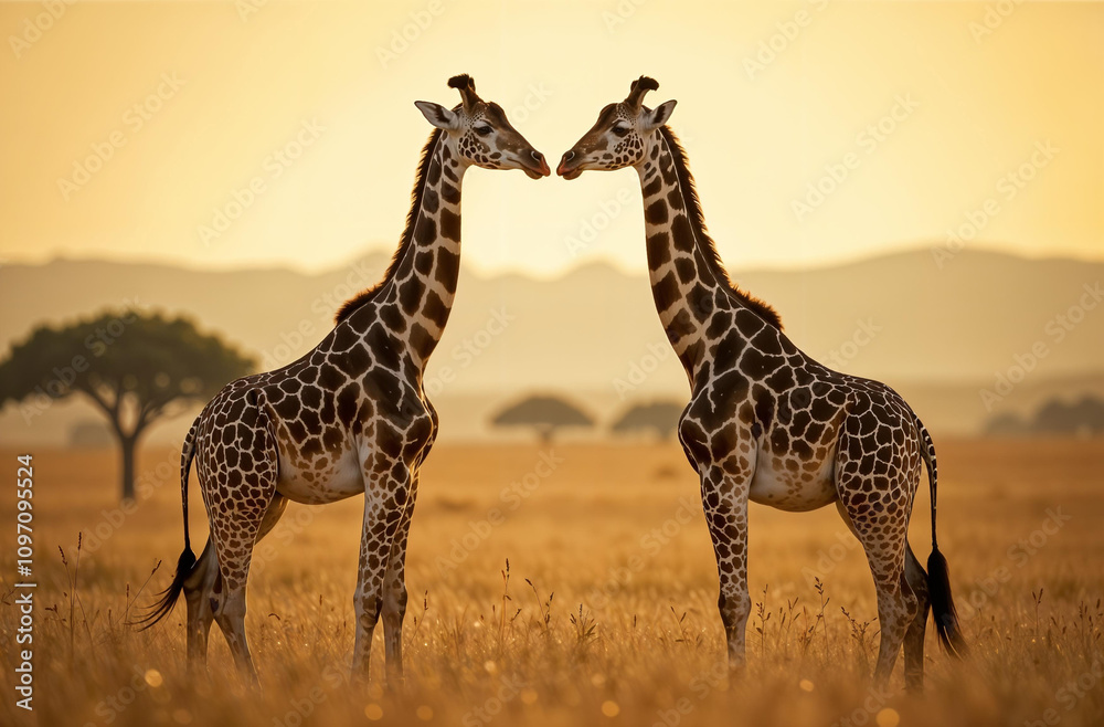 Obraz premium Giraffe in habitat Africa. African savannah. Long neck. AI Generative