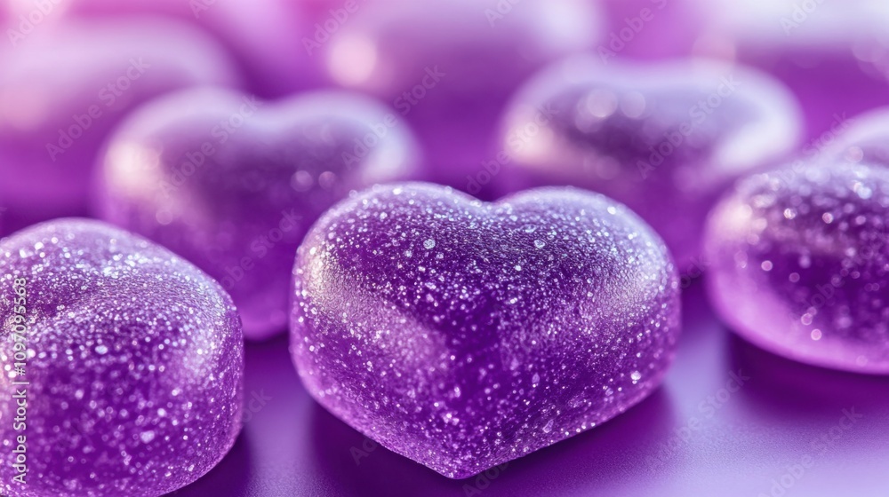 Fototapeta premium purple jelly candies with a glossy sugar coating, placed on a gradient violet and silver background