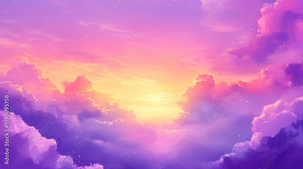 dreamy sunset sky with vibrant purple and pink clouds, soft transitions and glowing hues dreamy sunset sky with vibrant purple and pink clouds, soft transitions and glowing hues