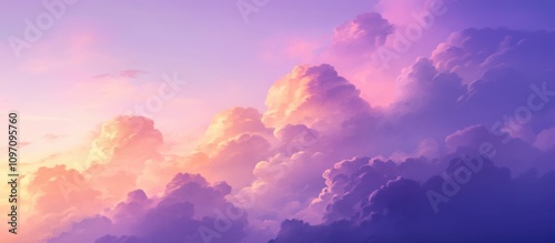 dreamy sunset sky with vibrant purple and pink clouds, soft transitions and glowing hues