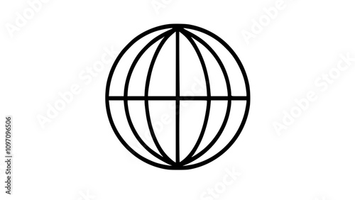 A black and white drawing of a globe, symbolizing online technology and a global site.