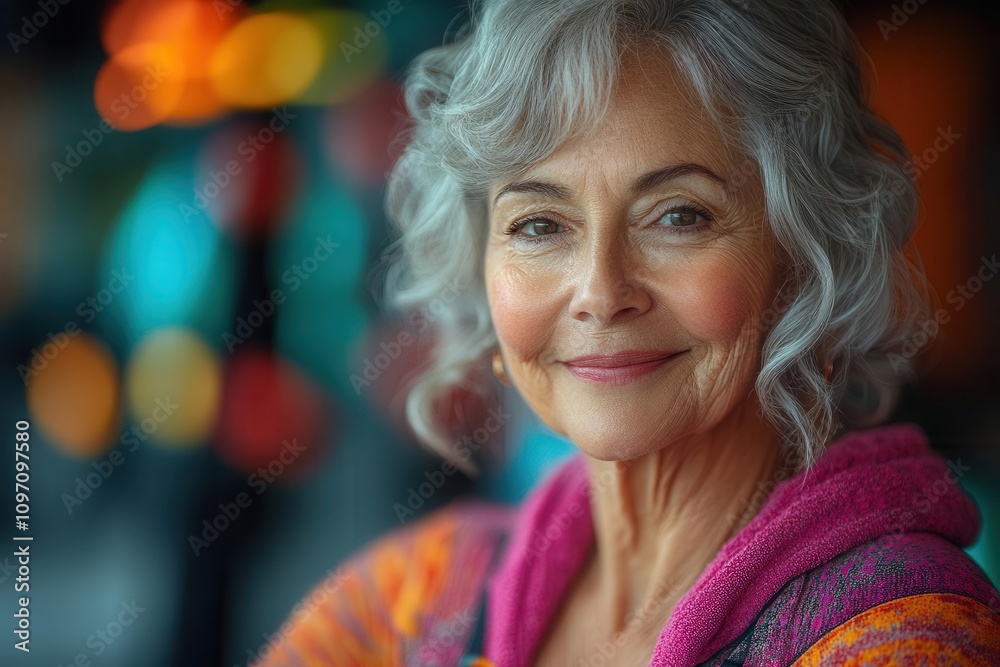 portrait of a joyful senior woman exercising in a bright fitness studio, showcasing her determination and vitality while surrounded by colorful gym equipment and an uplifting atmosphere portrait of a joyful senior woman exercising in a bright fitness studio, showcasing her determination and vitality while surrounded by colorful gym equipment and an uplifting atmosphere