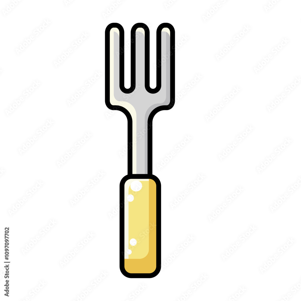 Outline cute fork with a yellow handle. Vector illustration icon isolated on white background Outline cute fork with a yellow handle. Vector illustration icon isolated on white background