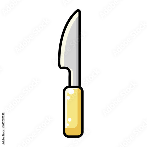 Kitchen cutlery icon knife. Outline cute kawaii knife with a yellow handle vector illustration isolated on white background