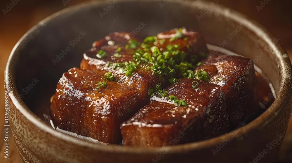 Delicious braised pork belly in rich sauce. Delicious braised pork belly in rich sauce.