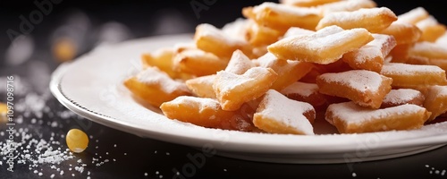 Delightful sweet pastries arranged on a white plate adorned with powdered sugar ready for enjoyment at a festive gathering photo