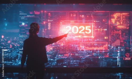 Wallpaper Mural Futuristic technology presentation urban cityscape digital interface nighttime perspective on innovation for 2025 Torontodigital.ca