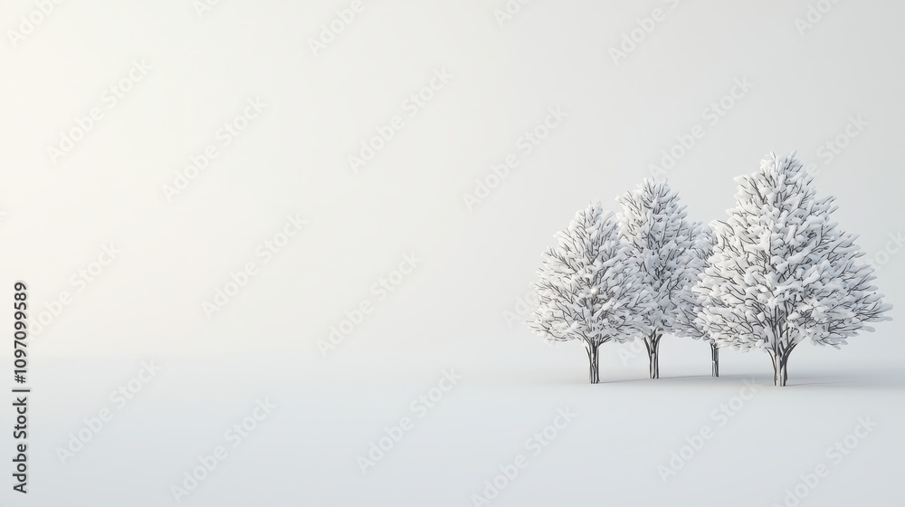 Fototapeta premium Winter wonderland snow-covered trees in a serene landscape nature photography minimalist environment calm viewpoint