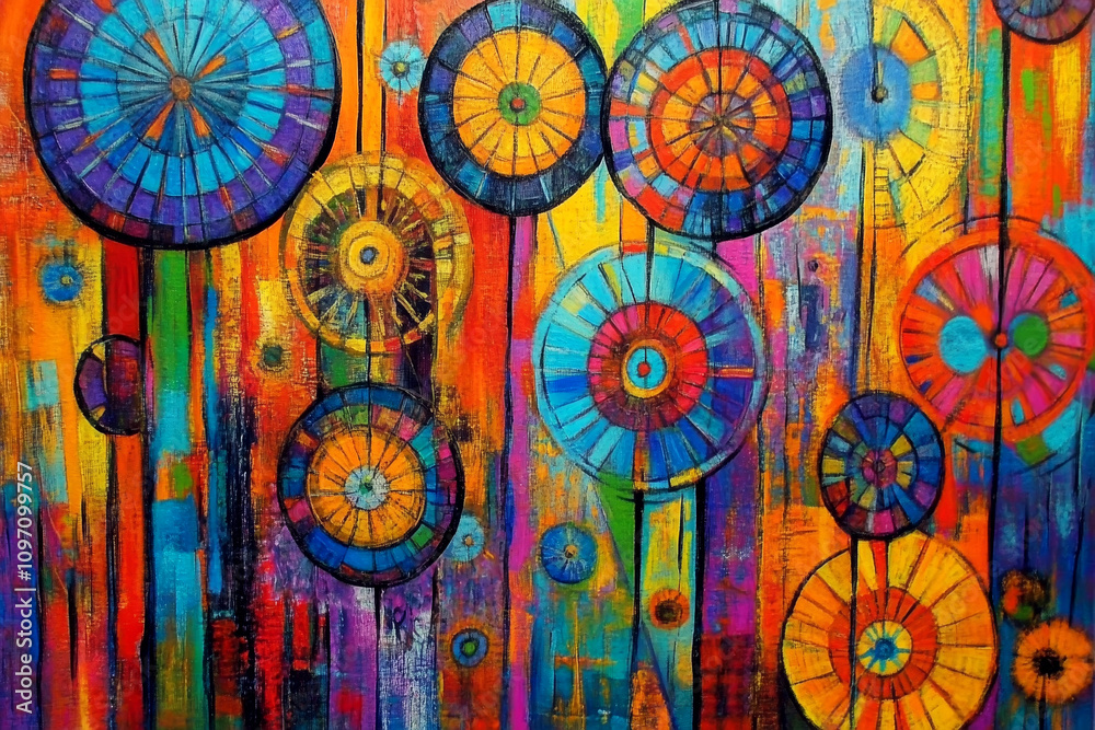 Obraz premium Vibrant Pattern of Overlapping Circles and Lines