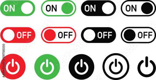 Power On Off Button icon in flat line set. vector for apps or web Energy switch Power turn on, off symbol, shutdown Press start sign isolated on transparent background circle symbol Electric power