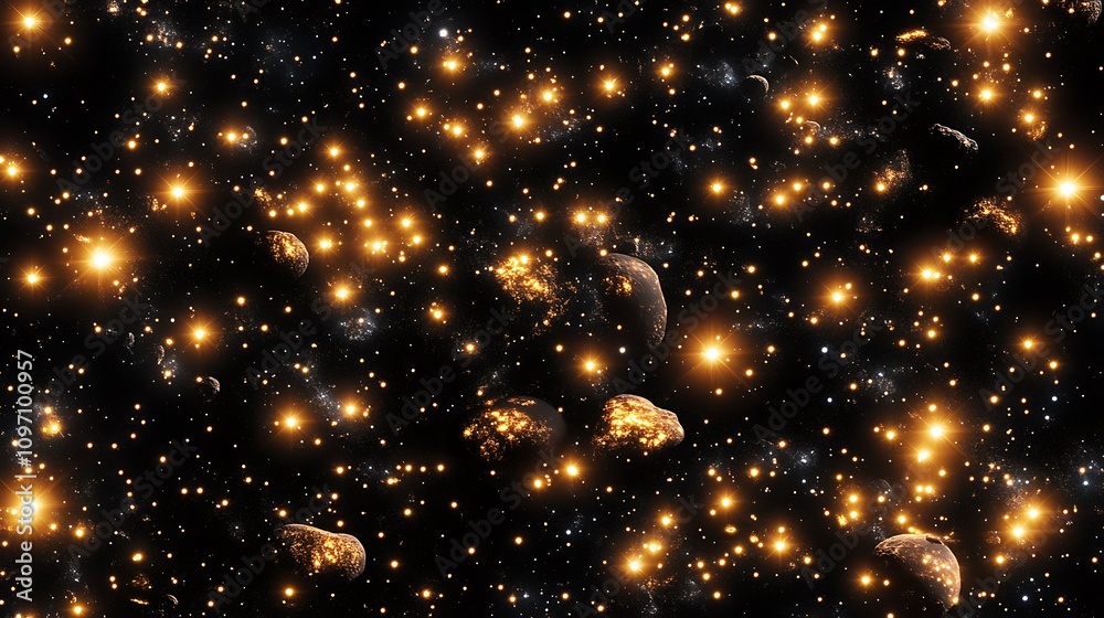 Dynamic asteroid belt with glowing lights Dynamic asteroid belt with glowing lights