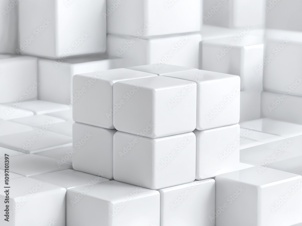 White cubes stacked in a modern arrangement showcasing minimalistic design and texture White cubes stacked in a modern arrangement showcasing minimalistic design and texture