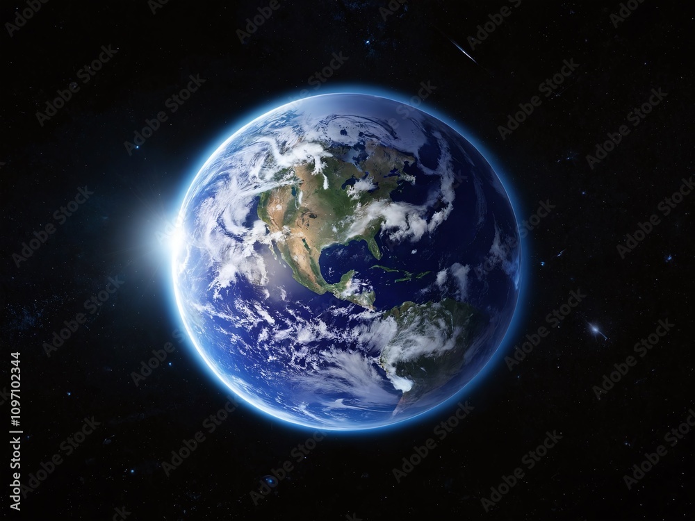 Obraz premium Planet Earth seen from space with sunlight illuminating the surface and a background of stars