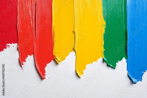 Colorful paint brushstrokes on white background showcasing vivid and abstract patterns. photo