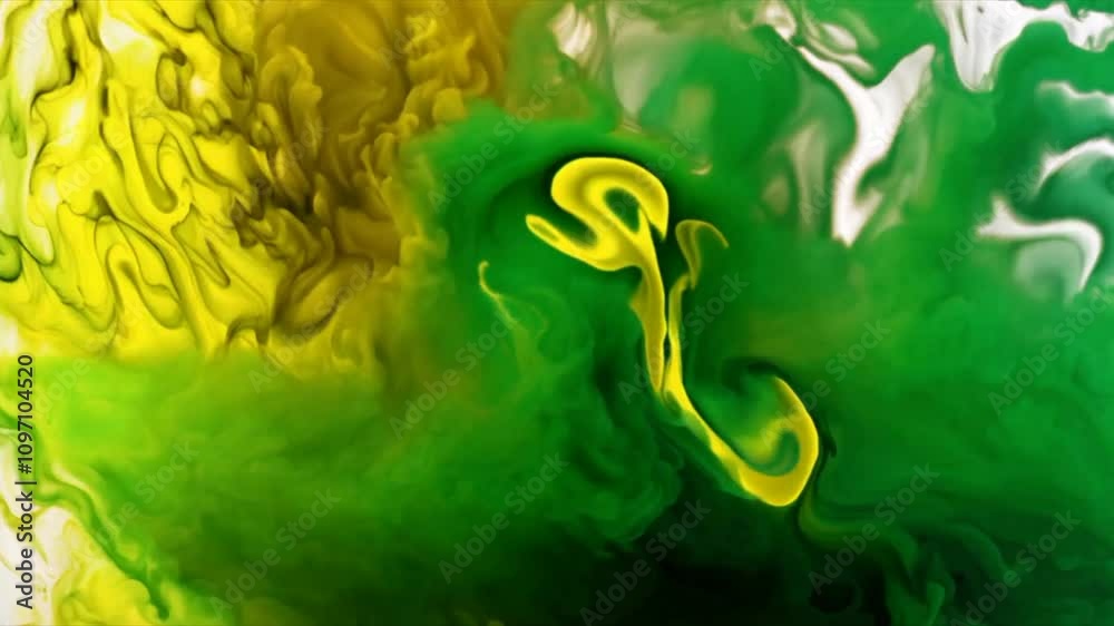 Dynamic Green Loop Ink Watercolor Fluid Droplets Gradient Blur Natural Motion Organic Flow