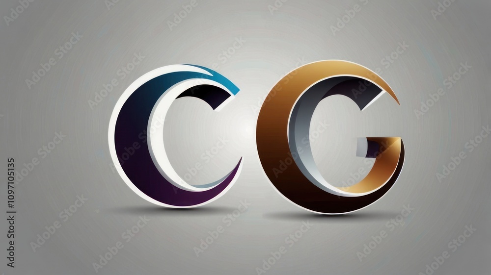 3D metallic initials CG logo design. 3D metallic initials CG logo design.