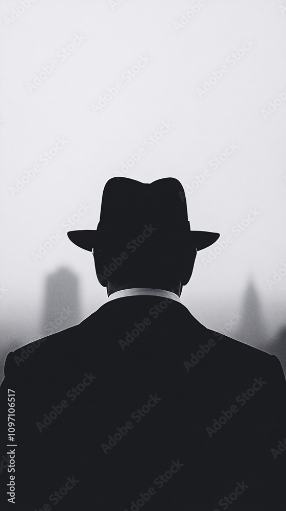 Shadowy figures, such as a secret agent in a hat, sunglasses, or even a mysterious, shadowy cityscape in the background Shadowy figures, such as a secret agent in a hat, sunglasses, or even a mysterious, shadowy cityscape in the background