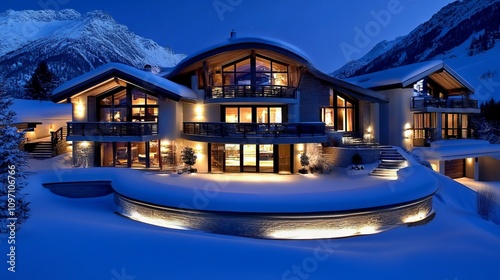 Elegant luxury chalet in the French Alps during winter