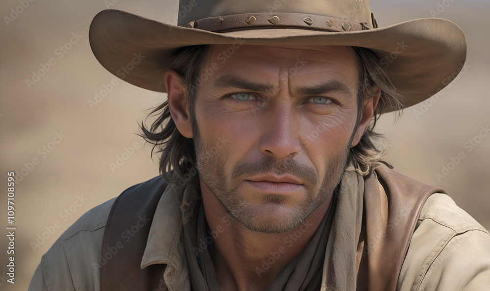 Portrait of a cowboy in classic clothing with authentic facial expression. Portrait of a cowboy in classic clothing with authentic facial expression.