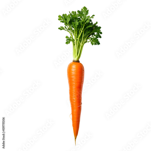 Fresh Carrot with Vibrant Green Leaves Isolated on Transparent Background photo