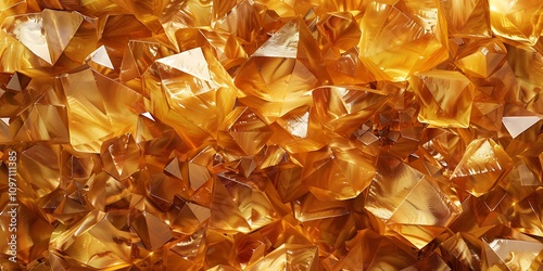 3d render, abstract gold crystal background, faceted texture, macro panorama, wide panoramic polygonal wallpaper
