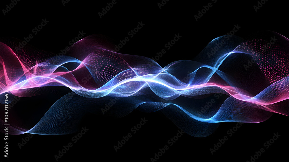 Fototapeta premium Abstract digital waves of luminescent blue and pink light on a dark background.illustration