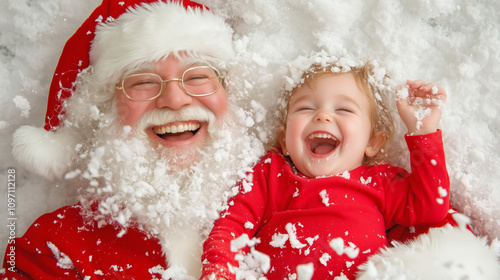Joyful moment between Santa and a child in the snow photo
