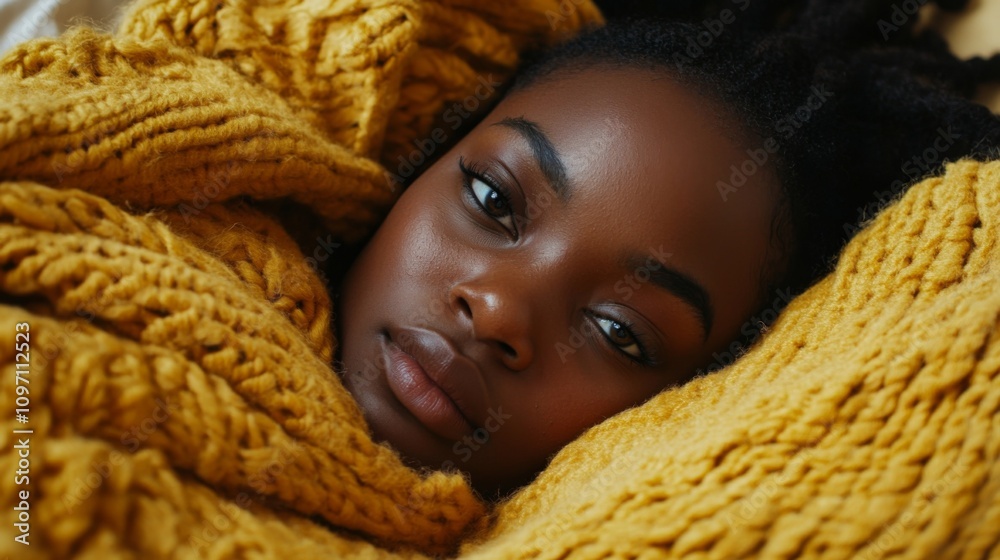 Close-up Portrait of a Woman in a Yellow Knit Sweater