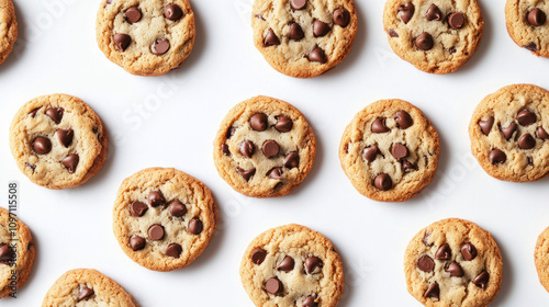 Chocolate chip cookies on white background 