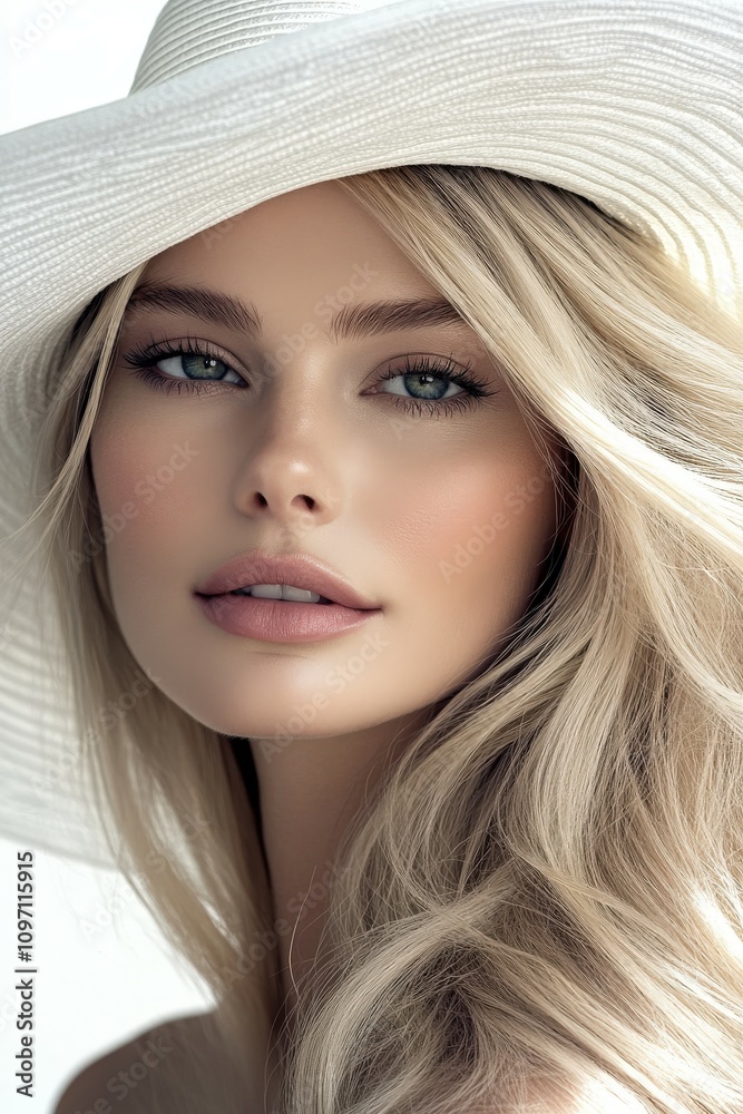 Portrait of a woman with blonde hair and a wide-brimmed hat Portrait of a woman with blonde hair and a wide-brimmed hat