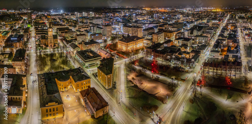 Fototapeta Naklejka Na Ścianę i Meble -  Lights of Oulu city at late evening