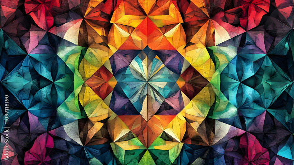 Kaleidoscope of vibrant colors and intricate shapes creating a captivating geometric pattern.illustration Kaleidoscope of vibrant colors and intricate shapes creating a captivating geometric pattern.illustration