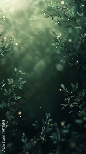 Lush green foliage with soft light creating a tranquil atmosphere in a forest setting