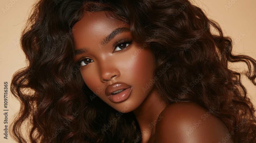 Stunning Portrait of a Black Woman with Long Curly Hair and Beautiful Makeup Stunning Portrait of a Black Woman with Long Curly Hair and Beautiful Makeup