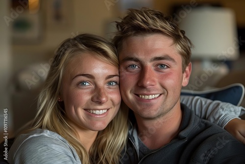 Happy Young Couple Lounging on the Couch at Home