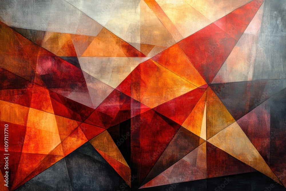 Abstract geometric artwork with vibrant reds, oranges, and dark contrasts. Abstract geometric artwork with vibrant reds, oranges, and dark contrasts.