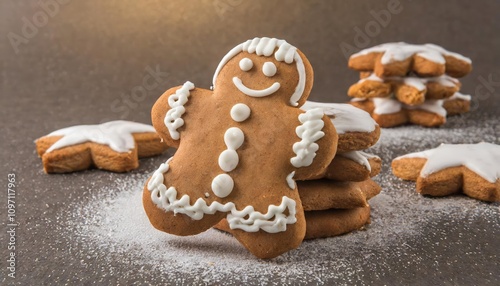 Delightful gingerbread man cookie isolated on white background, showcasing intricate icing details, perfect for holiday designs, festive projects, or seasonal marketing campaigns.