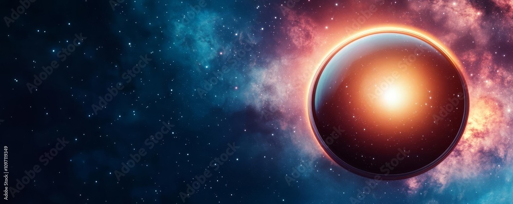 A glowing lens against a vibrant galaxy background, blending technology with cosmic beauty, lens galaxy reflection, infinite inspiration A glowing lens against a vibrant galaxy background, blending technology with cosmic beauty, lens galaxy reflection, infinite inspiration