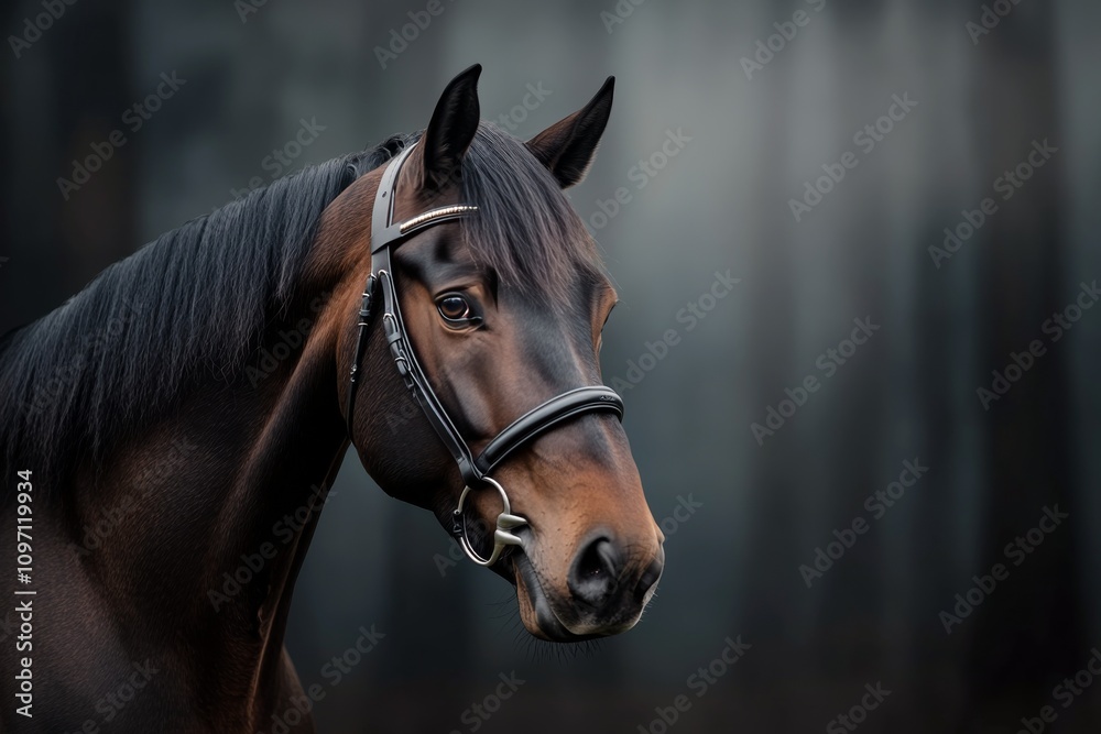 Obraz premium Majestic horse in a serene forest setting during autumn