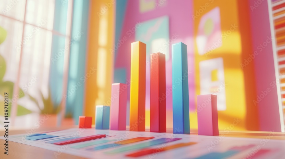 Colorful bar graph displayed in a bright, modern workspace, illustrating data analysis. Colorful bar graph displayed in a bright, modern workspace, illustrating data analysis.
