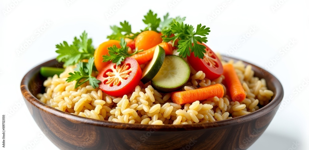 Colorful vegetable rice bowl on white background Colorful vegetable rice bowl on white background