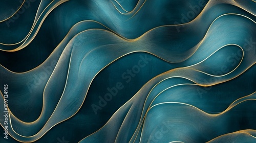 Teal and Gold Abstract Art: Elegant Fluid Lines Wallpaper