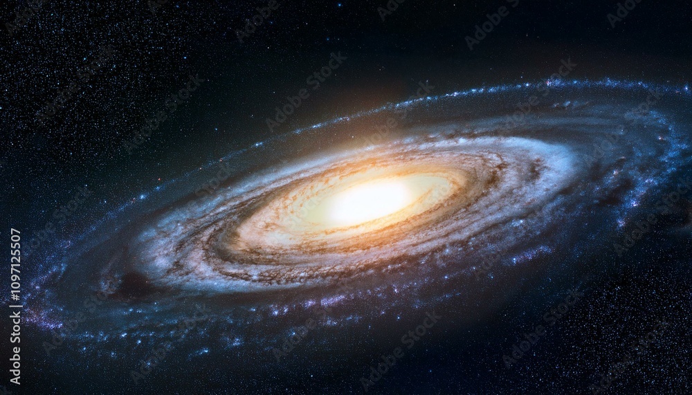 Fototapeta premium Detailed View of a Distant Spiral Galaxy with Bright Core